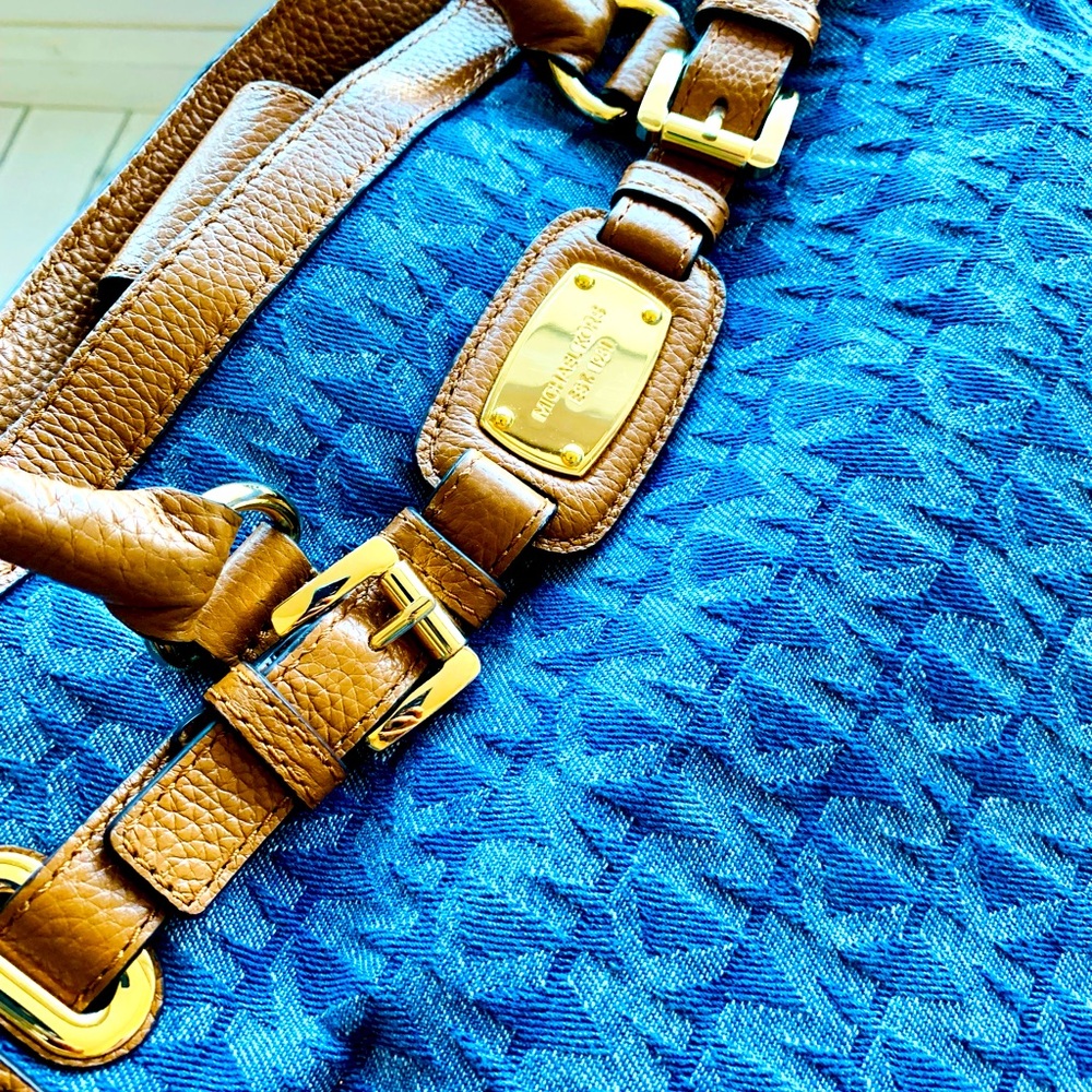 Michael Kors Blue Denim and Brown Leather Tote - Picture 6 of 15